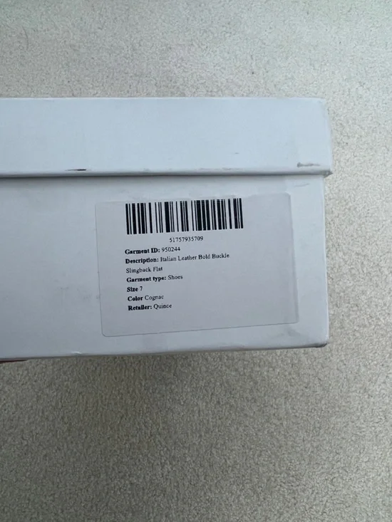 NIB Quince Size 7 Italian Leather Bold Buckle Slingback Flat In Cognac - Picture 7 of 7